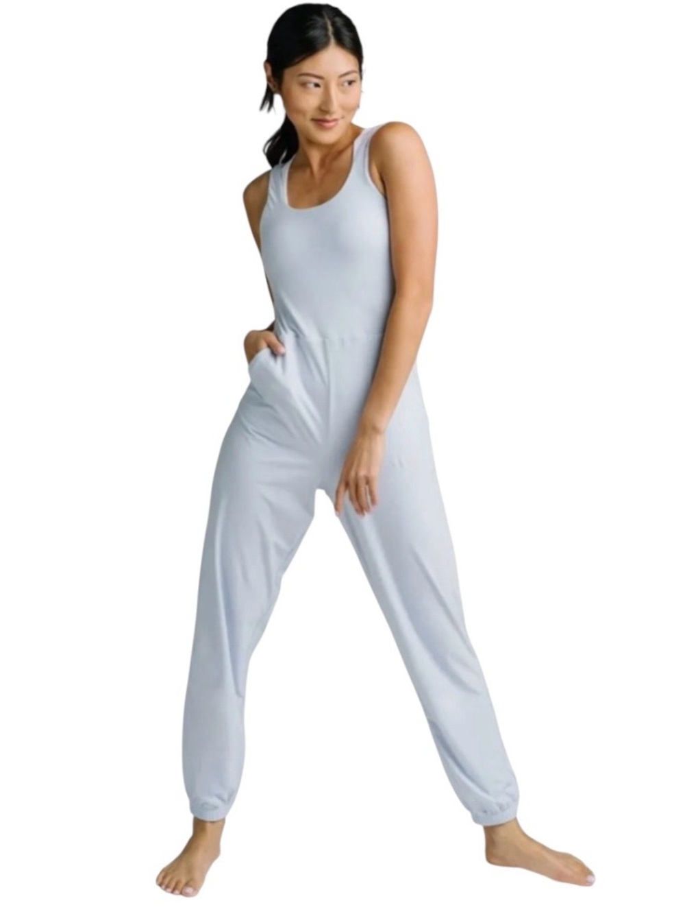 NWT Zyia pacific pastel blue hermosa jumpsuit romper pockets size S